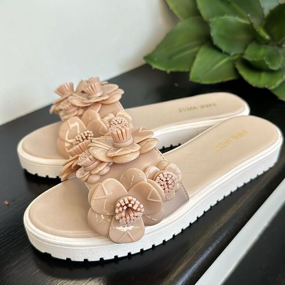 New Nine West NWRelly slip on sandal slide floral women’s 7 M neutral with box - Picture 6 of 8